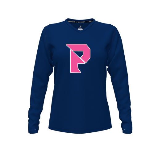 [FTLVCFNV-FYXS-LOGO2] Decker Comfort T-Shirt (Female Youth XS, Navy, V Neck, Logo 2, Long Sleeve)