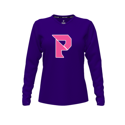 [CUS-DFW-TEES-CMF-VNK-LSL-PUR-FYXS-LOGO2] Decker Comfort T-Shirt (Female Youth XS, Purple, V Neck, Logo 2, Long Sleeve)