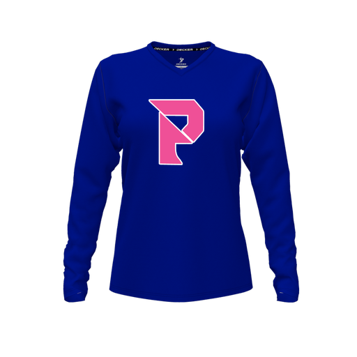 [FTLVPTRY-FYXS-LOGO2] Decker Performance T-Shirt (Female Youth XS, Royal, V Neck, Logo 2, Long Sleeve)